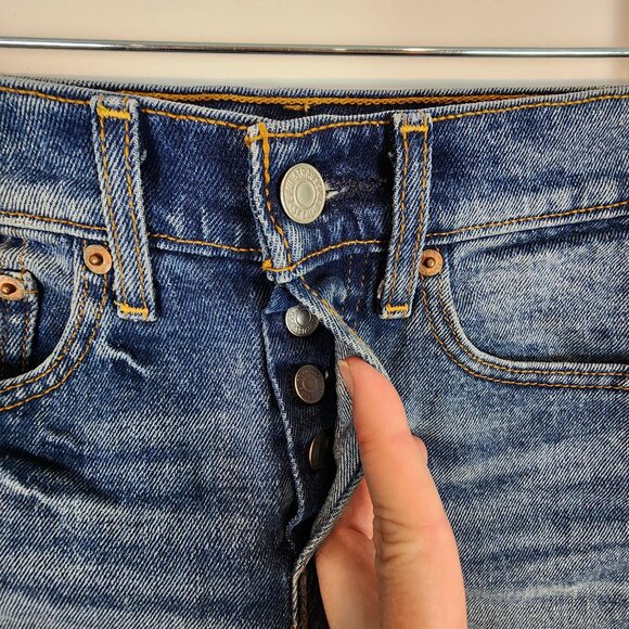 Levi's High Rise Button Fly Wedgie Shorts Mid Wash Cuffed Hem Cheeky Denim Short - Picture 4 of 12